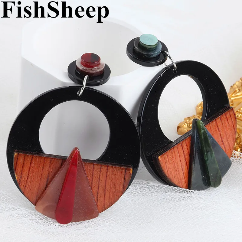 FishSheep 2021 Trend Big Geometric Round Acrylic Drop Earrings For Women Girls Vintage Resin Dangle Earring Fashion Jewelry Gift