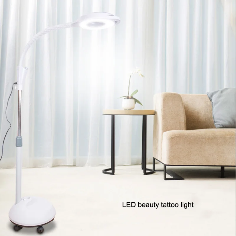 LED Beauty Cold Light Lamp Magnifying Glass Retractable Adjustable Floor Nail Eyelash Portable Shadowless Embroidery Lamp