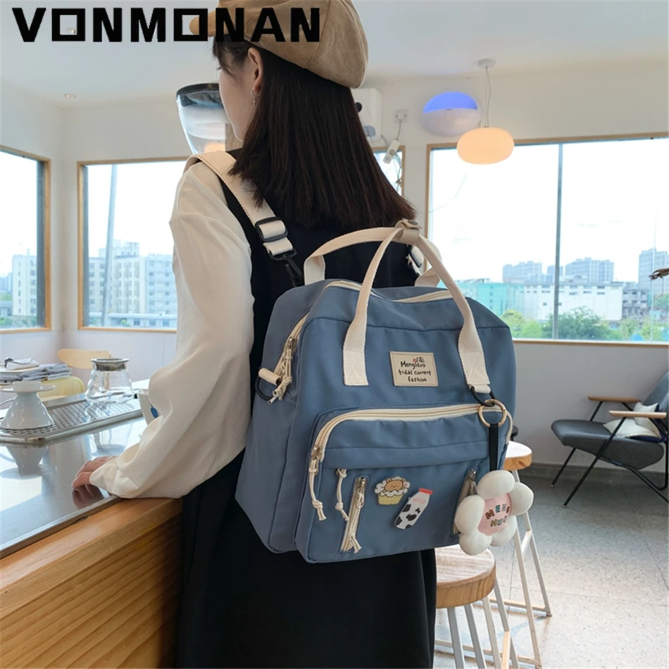 3 In 1 Backpack for Teenage Girl Ring Buckle Portable Travel Shoulder Bag Female Small Schoolbag Badge Woman Rucksack Satchel