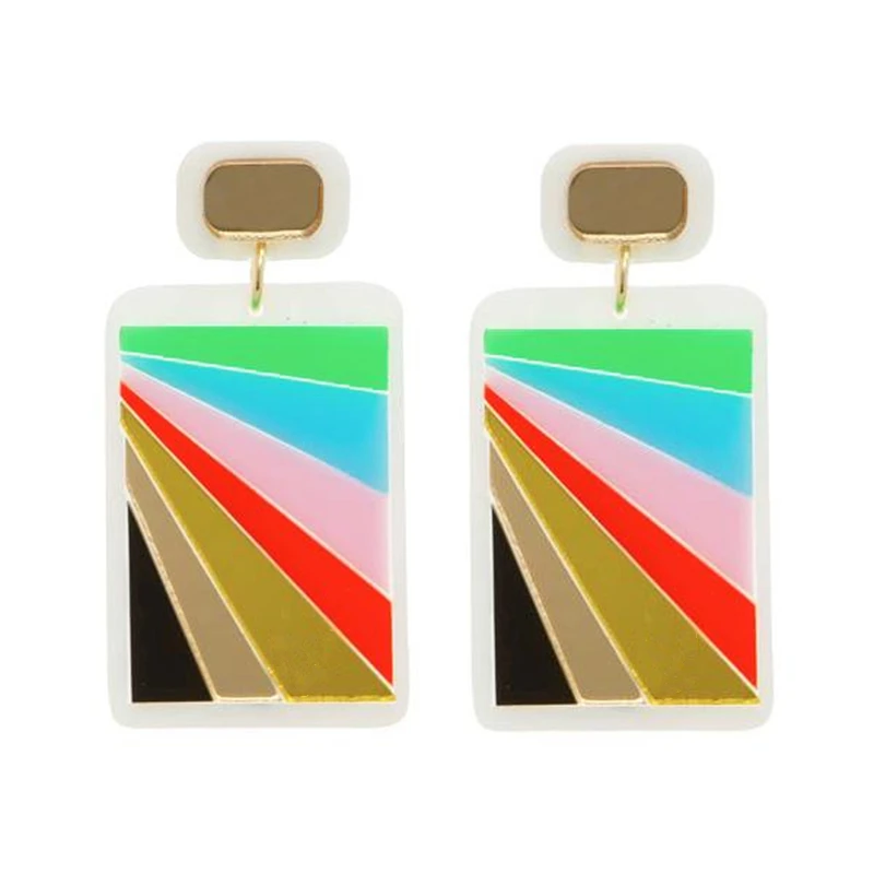 KUGUYS New Colorful Acrylic Rectangle Geometric Stripe Large Drop Earrings for Women Trendy Jewelry Hyperbole Accessories