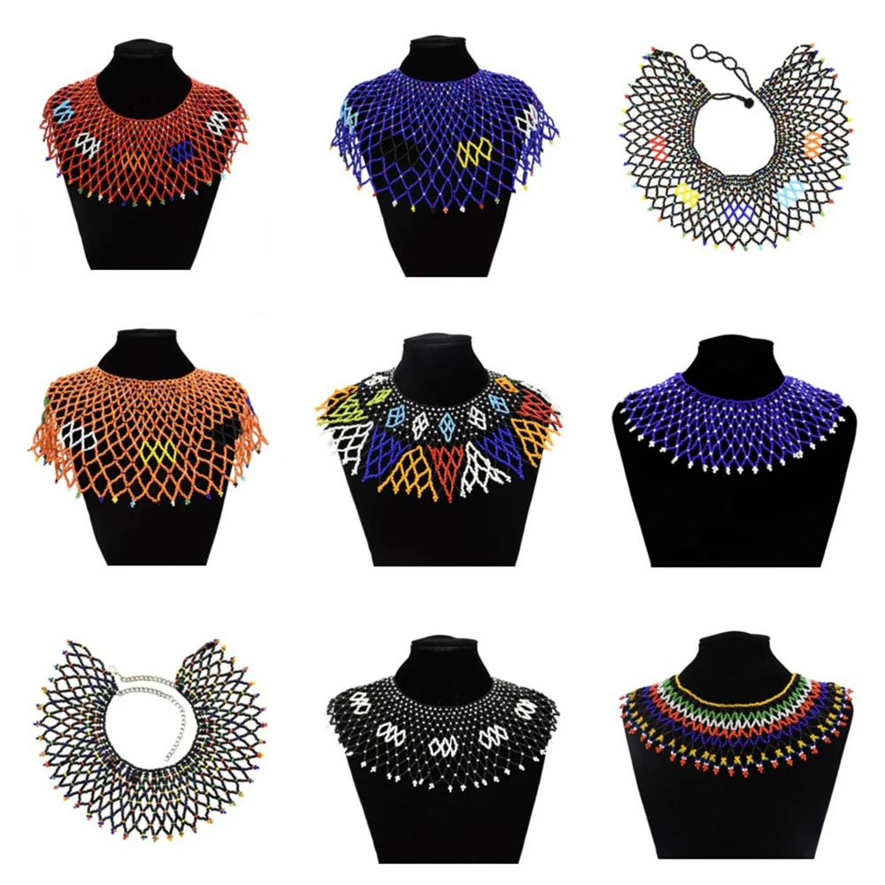 

African Ethnic Colorful Bead Bib Choker Necklace for Women Indian Tribal Festival Party Wedding Collar Nigeria Statement Jewelry