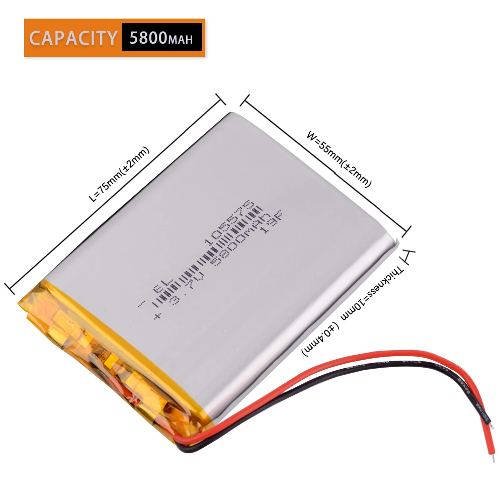 3.7V 5800mAh 105575 Polymer Lithium LiPo Rechargeable Battery For GPS PSP DVD PAD E-book tablet pc laptop power bank video game