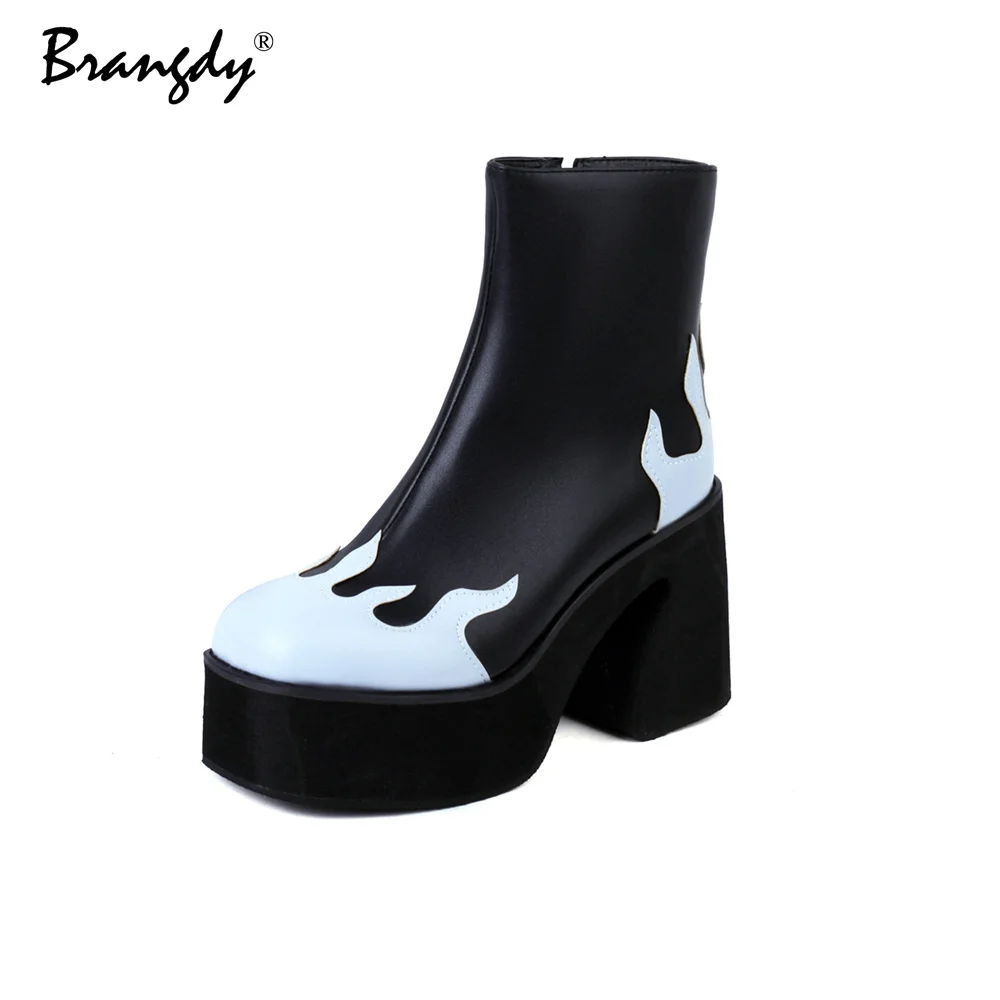 

Brangdy Hot Fashion Women Ankle Boots Chunky Platform PU Women Shoes Mixed Colors Round Toe Zipper Women Winter Boots With Fur