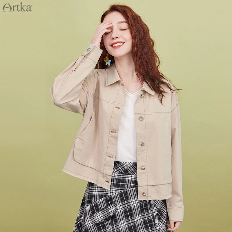 ARTKA 2020 Early Autumn New Women Jacket Fashion Casual Single-breasted Jacket Coat Loose Turn-down Collar Outwear WA25003Q