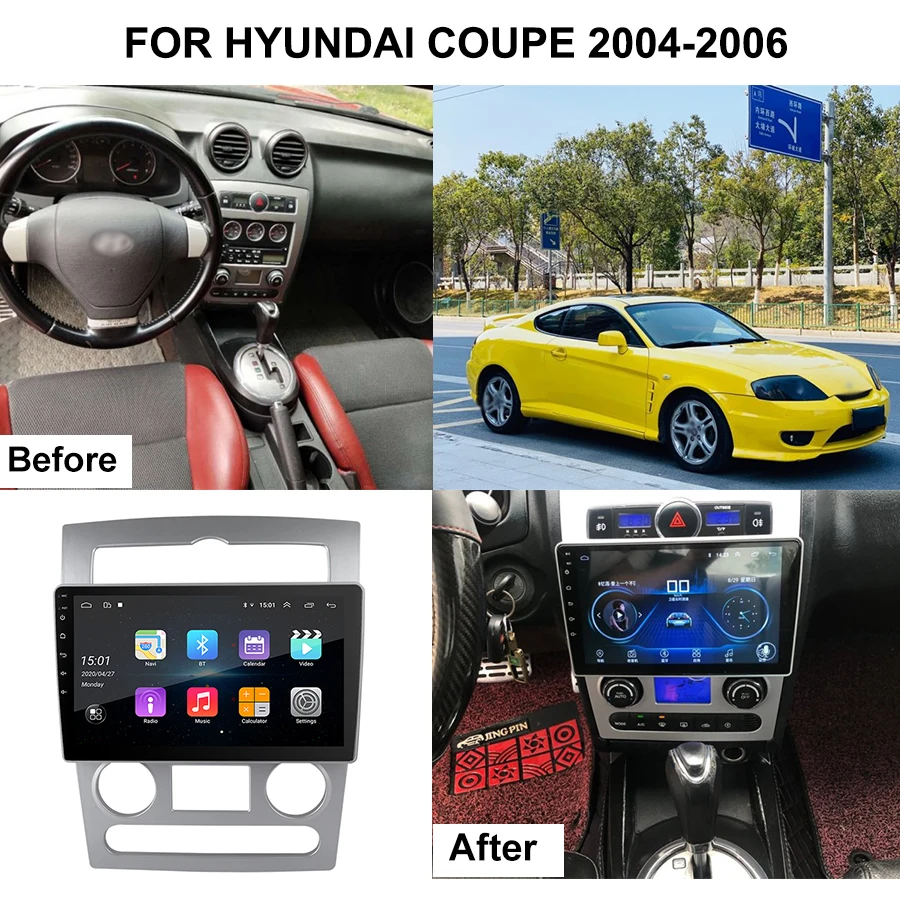 2 Din Car Video Player For HYUNDAI Coupe 2004-2006 Andriod Stereo Multimedia Full Touch Screen With Wireless Carplay Head Unit