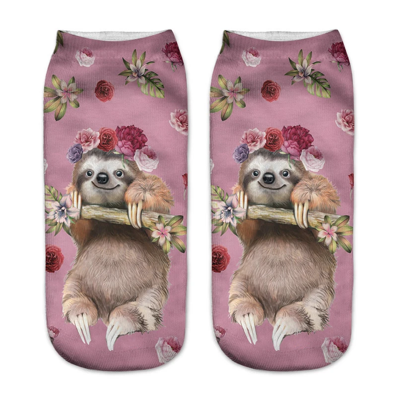 new summer sloth socks, 3d animal print, cartoon art, novelty, colorful sloth shorts, hipster street style kawaii women socks