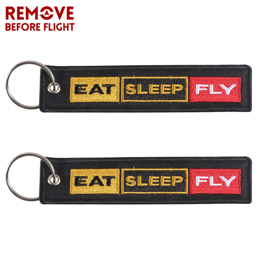 1PCS Embroidery Eat Sleep Fly Keychains Jewelry Key Tag Fashion Keyrings Remove Before Flight Pilot Key Chain For Aviation Gifts