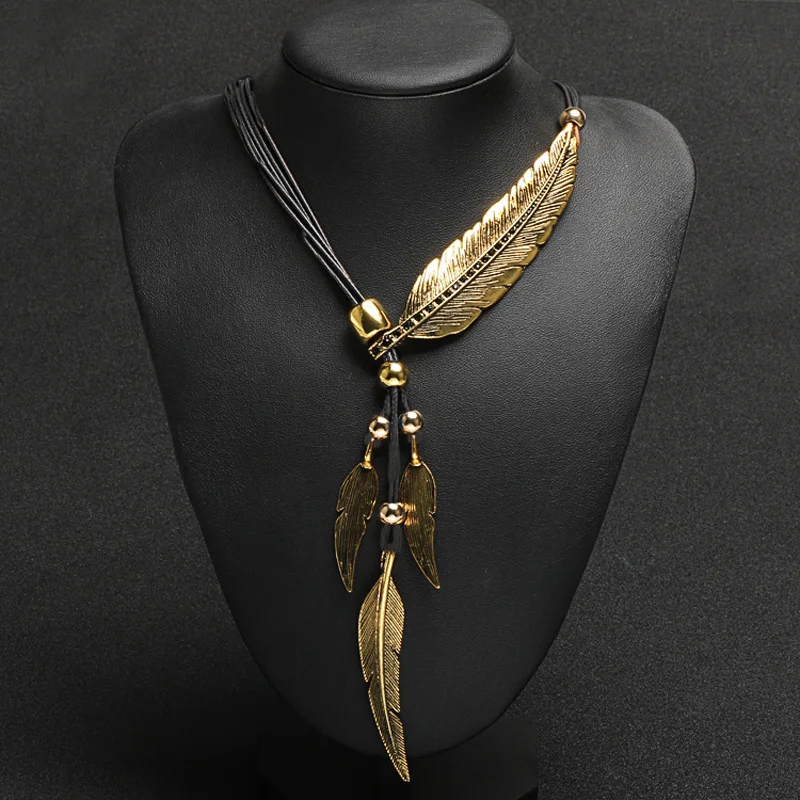 Vintage Bohemian Leaf Pendant Necklace