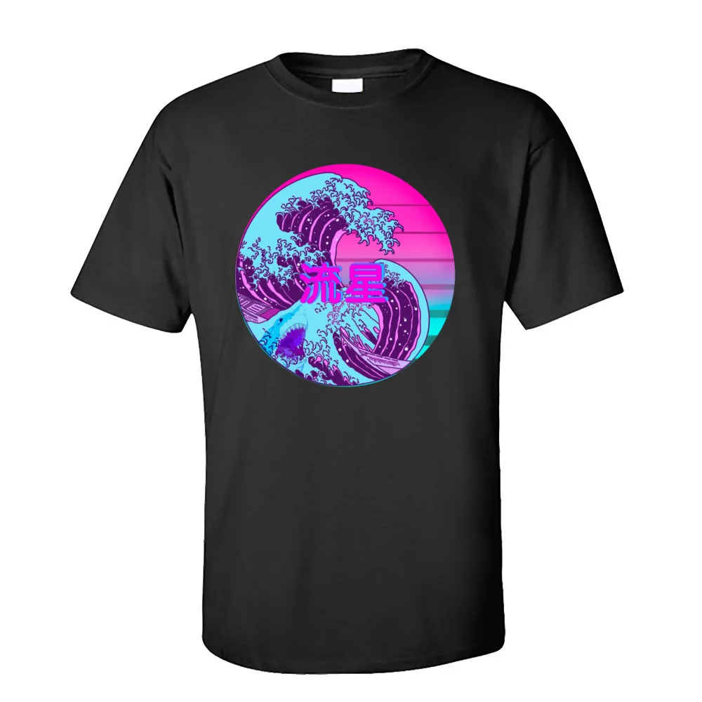 Japanese Style T-shirts for Men 100% Cotton Great Wave T Shirt Hip-hop Sweatshirts Short Sleeve Vaporwave Tshirt Shooting Star