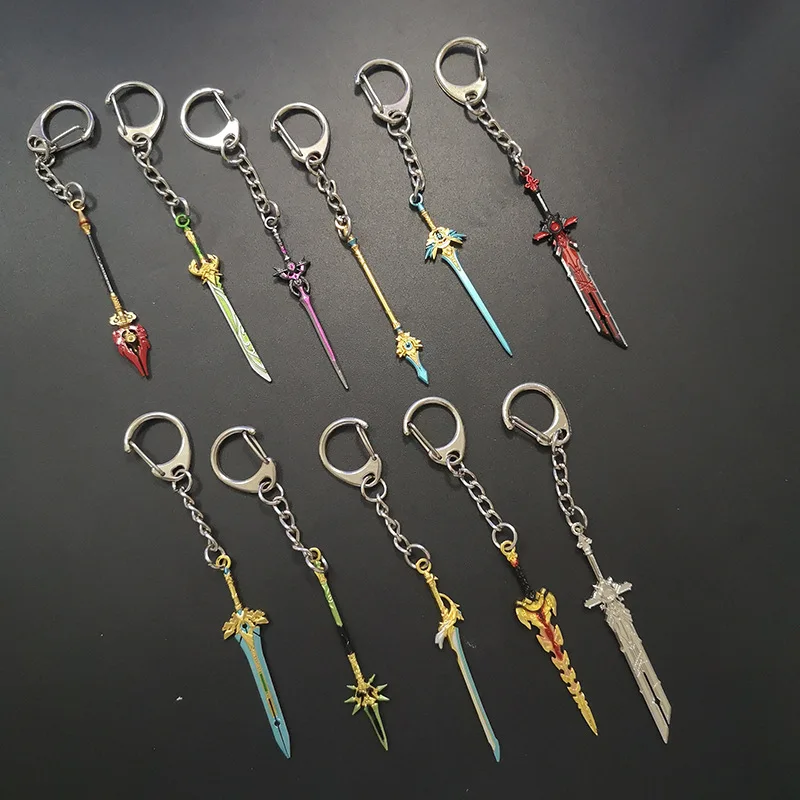 Wholesale 21Pcs Genshin Impact Sword Keychain Zhongli Venti Diluc Weapons Skyward Blade Key Chain Keyring Collections Gift