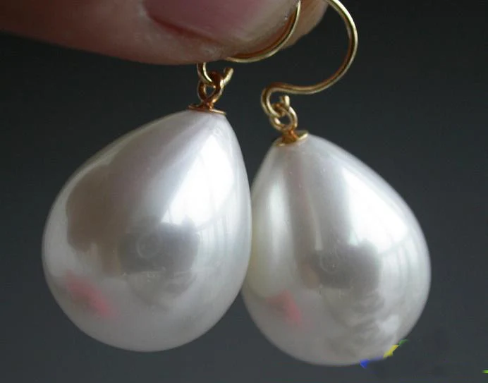 

Unique Pearls jewellery Store 16x21mm White Drip South Sea Shell Pearl Dangle Earrings Charming Women Gift Jewelry