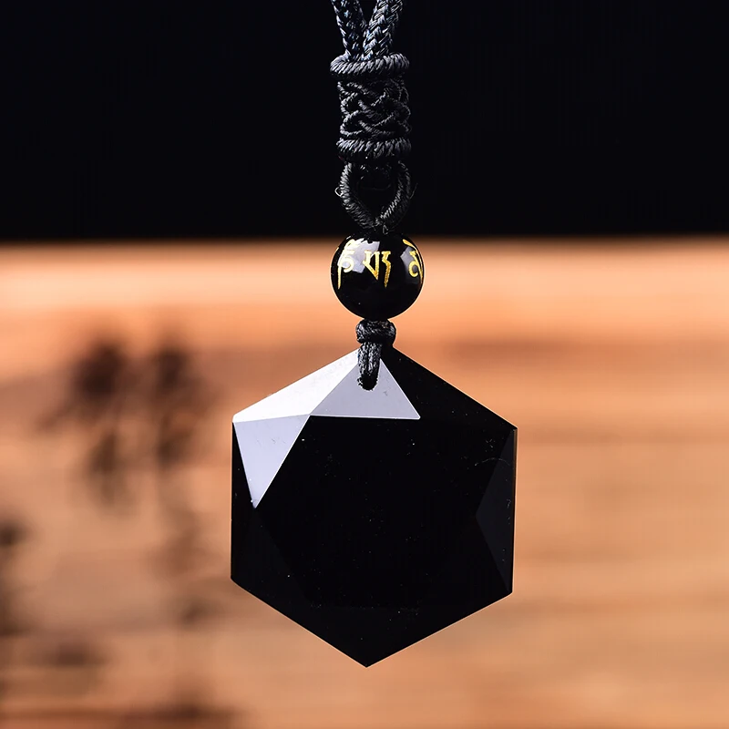 100% Natural Obsidian Six-Mang Star Pendant Jewelry Fine Jewelry Bagua Star Energy Stone crystal couple Necklace