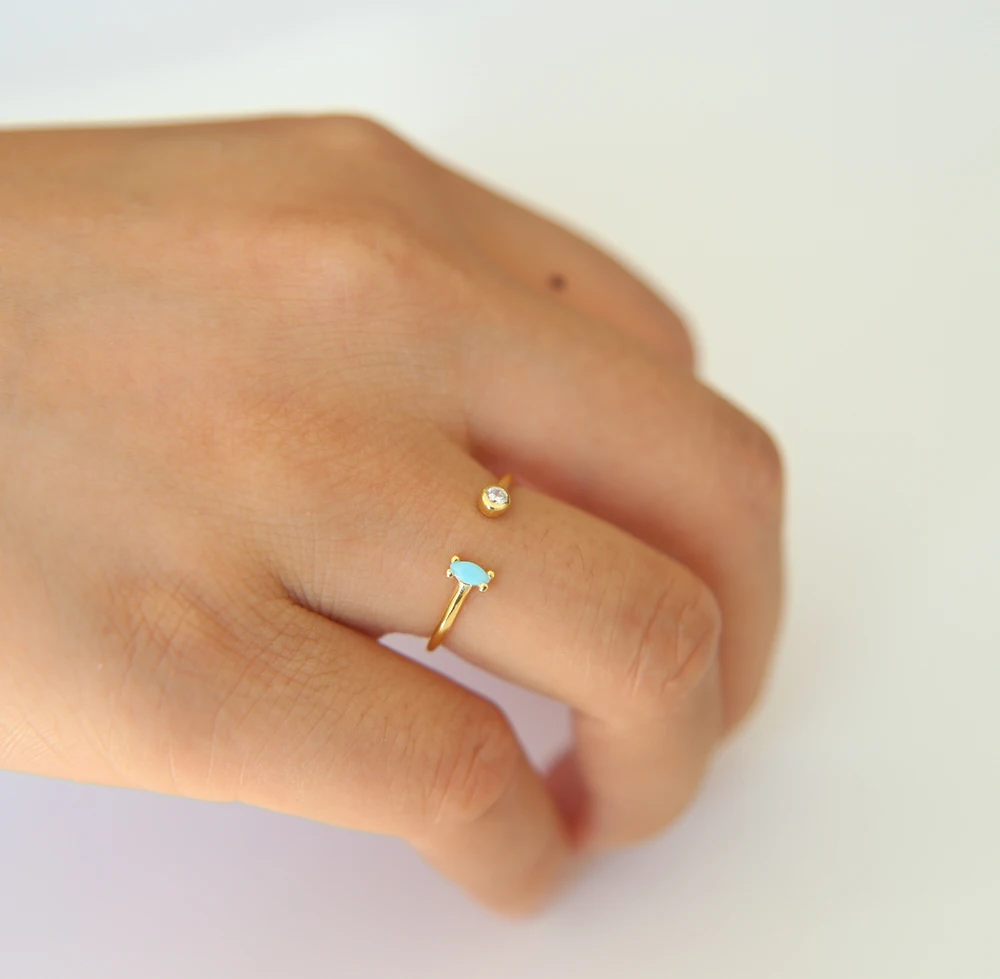 

Promotion GOLD SILVER Plated 925 sterling silver mini open rings delicate turquoises cz stone minimal silver ring
