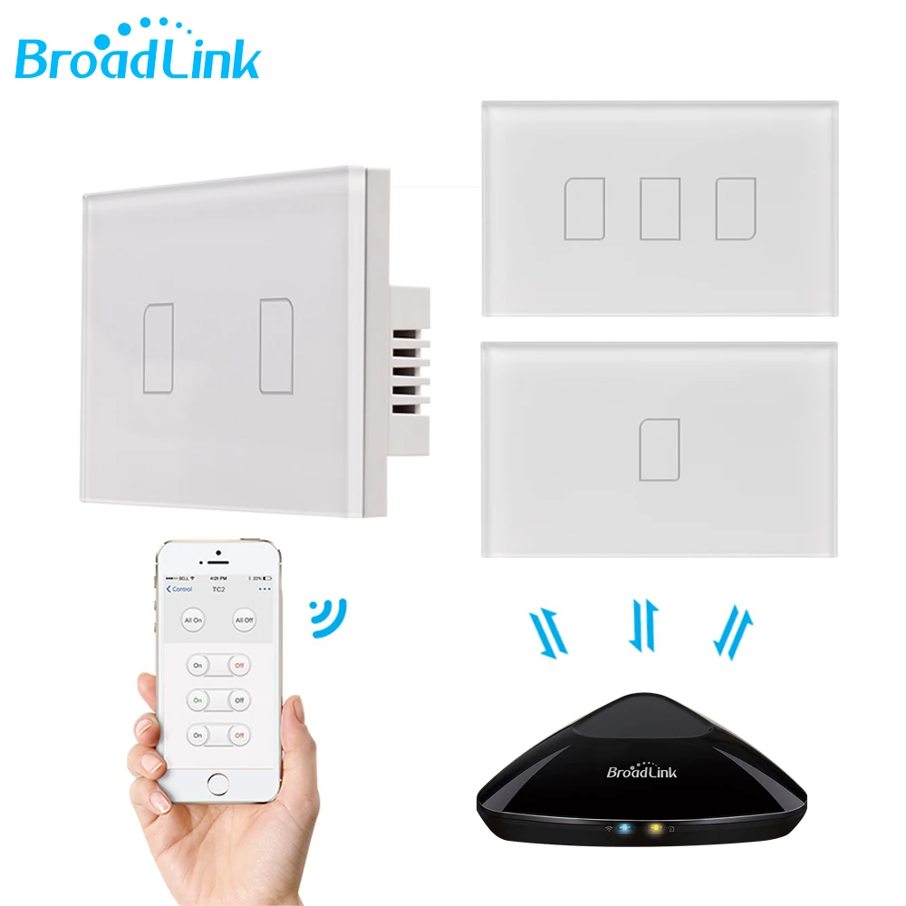 

Broadlink TC2 US Standard 1/2/3 Gang 110V 220V Light Switch Modern Design White Touch Panel Wifi Smart Control Via RM Pro