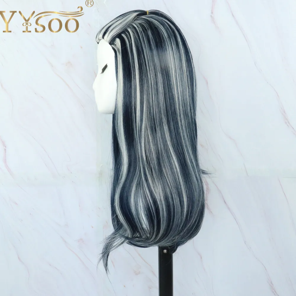 Yysoo longa peruca de cosplay feminino sintético preto e branco multi cor longa reta perucas de halloween para as meninas femininas festa mostrar