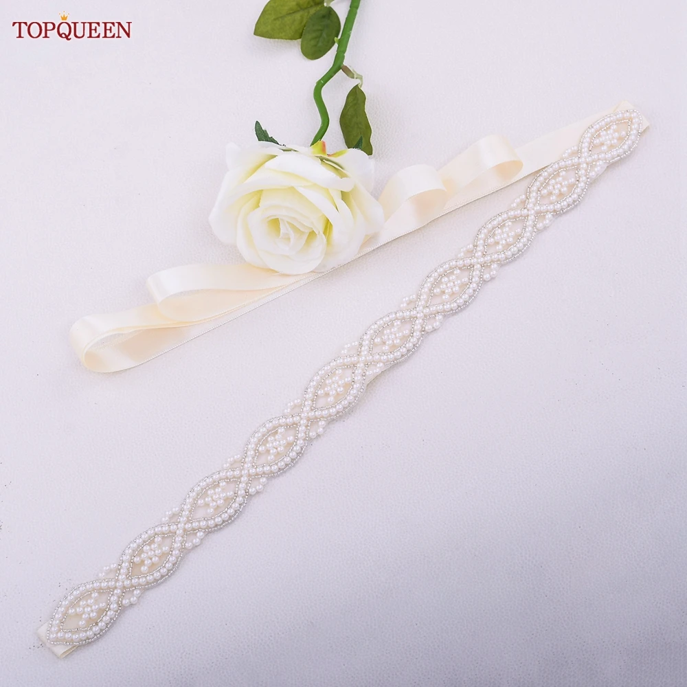 TOPQUEEN-cinturones hechos a mano S353A para vestido de novia, decoración de perlas, vestido de fiesta de noche Formal para mujer, fajas de cinta