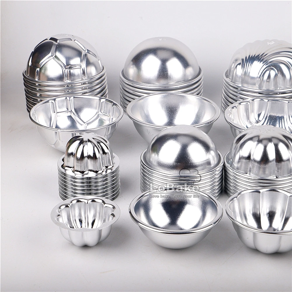 10pcs/lot Various shape Half Ball Pumpkin Grape Vollyball Shell Aluminium Tart Mould Jelly Pudding Cup Cupcake Mold Baking Tools