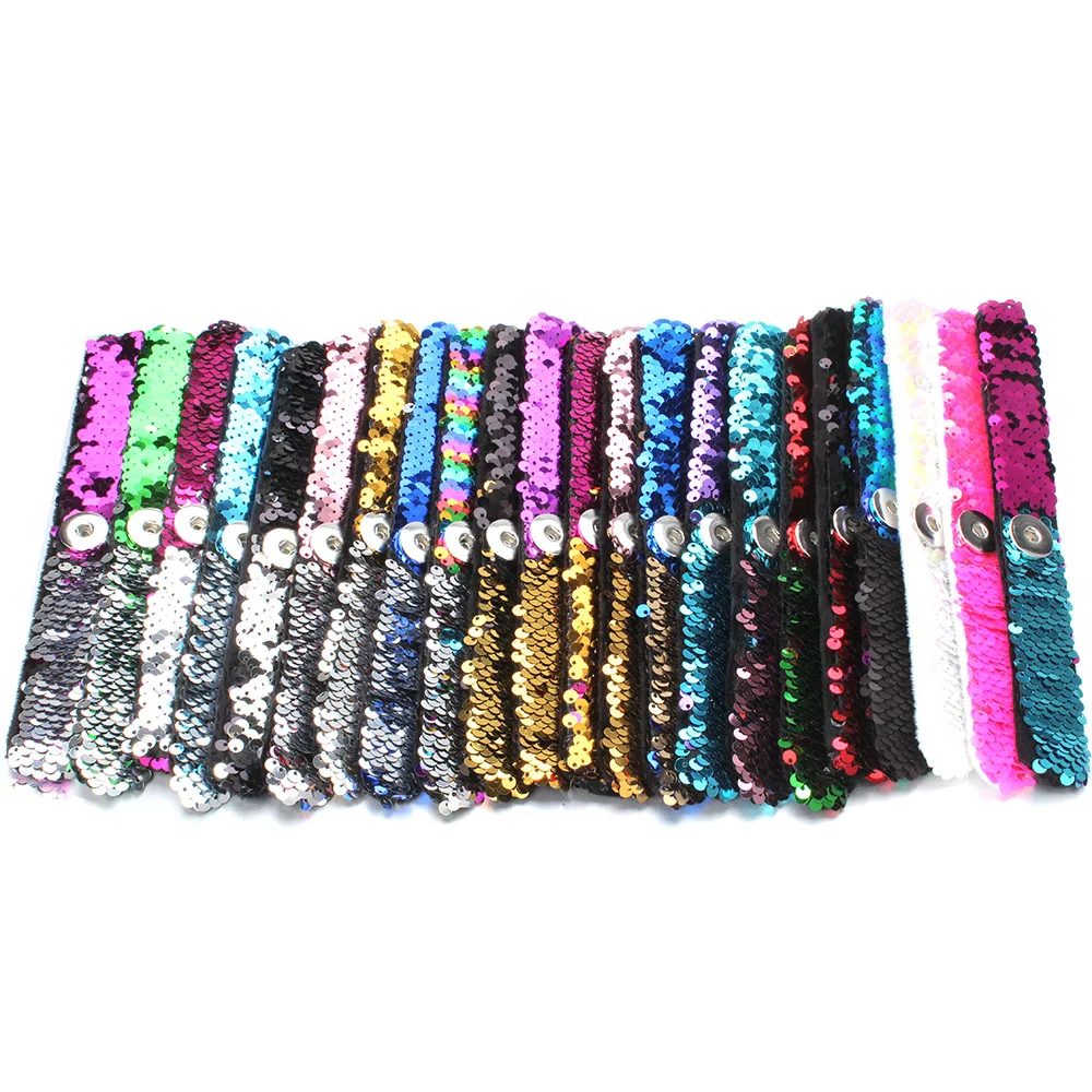 Newest Snap Jewelry 18mm Sequins Snap Button Bracelet Simple Cuff Snap Bracelets For Women Children Fun Gift