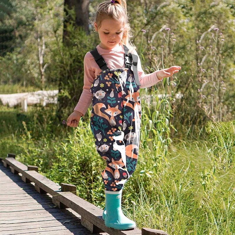 Cartoon Children Overalls Kids Rain Dungarees Windproof Waterproof Suspender Pants Boys and Girls Overalls Rain Pants for 2-11Y