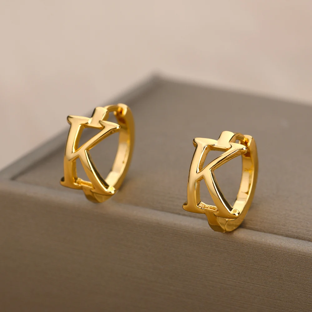 A-Z Initial Earrings for Women Men Stainless Steel Mini Hoop Earrings 2025 Trend Hip Hop Punk Rock Party Jewerly Christmas Gift