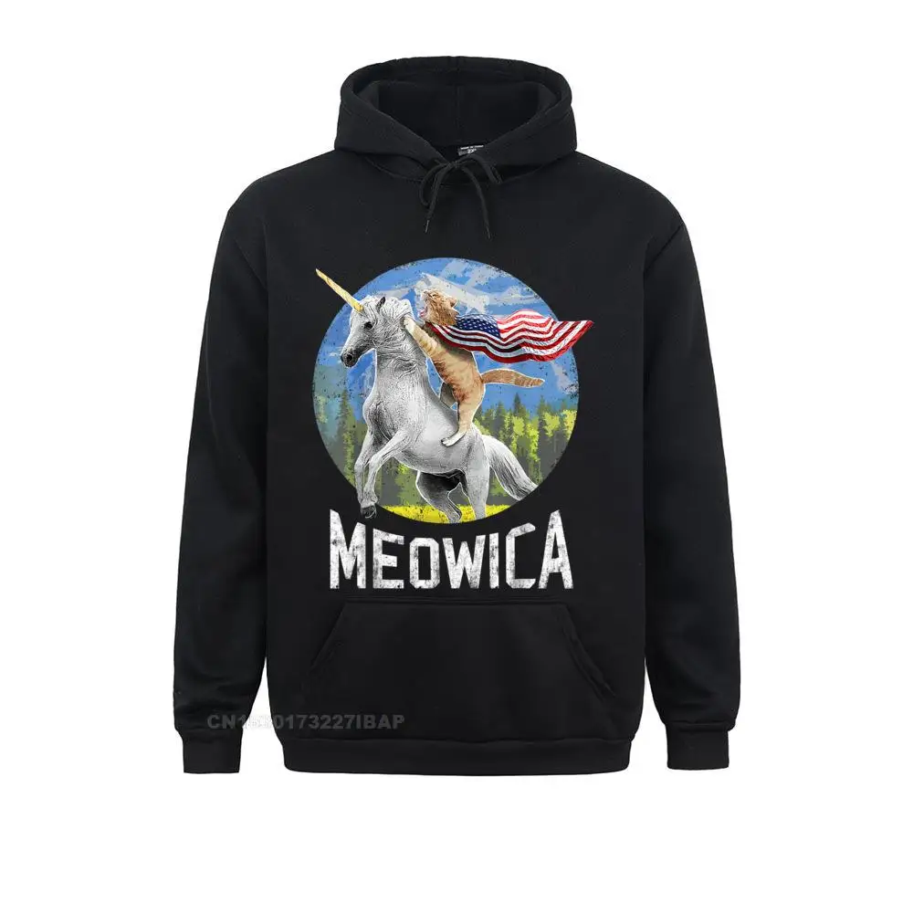 Meowica Unicorn Cat American Flag Patriotic 4th Of July Hooded Pullover New Arrival Hip Hop Men Hoodies Group Sportswears