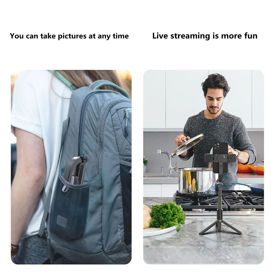 FANGTUOSI سماعة لاسلكية تعمل بالبلوتوث Selfie عصا يده مثبت أفقي حامل ثلاثي للهاتف مع مزدوجة ملء ضوء مصراع للعيش selfie