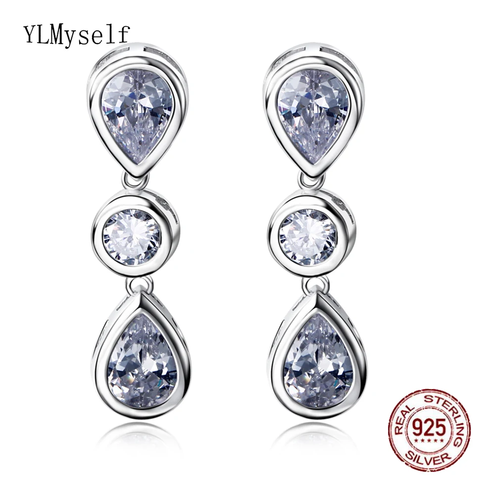 

High quality Real 925 sterling silver earring Best jewelry shiny Crystal jewellery luxury water drop 925 dangle earrings