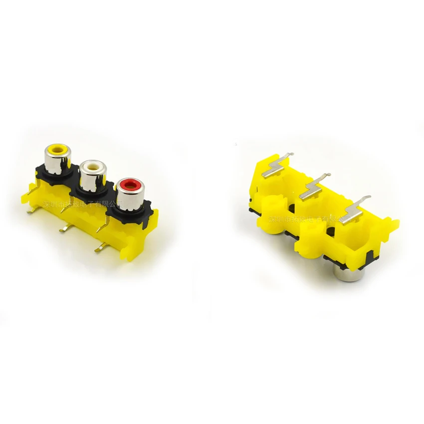 20PCS/Lot RCA Female Socket/Jack Connector  3-Ports 90 Degrees AV3-8.4-14 For TV AV/Audio/Vedio