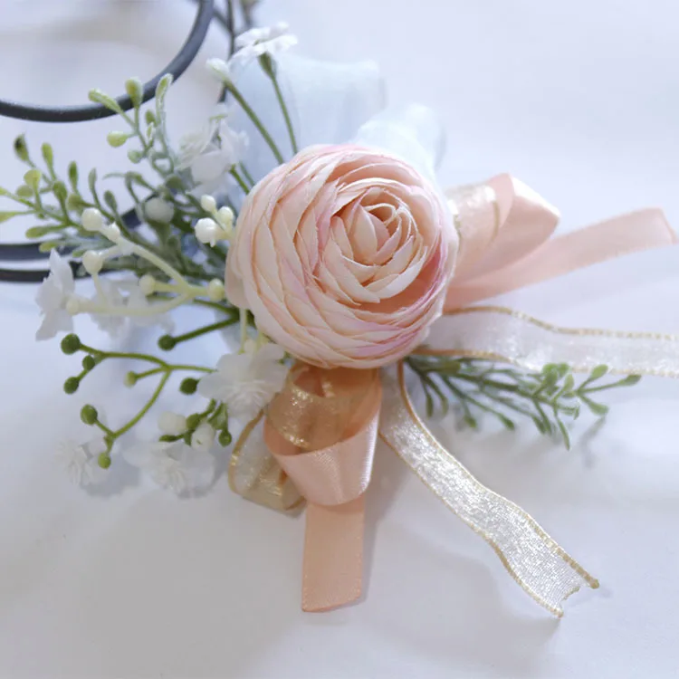 Flores de muñeca hechas a mano, flores artificiales de seda, decoración de fiesta de boda, novio, novia, dama de honor, lazo diseñado, ramilletes, nuevo