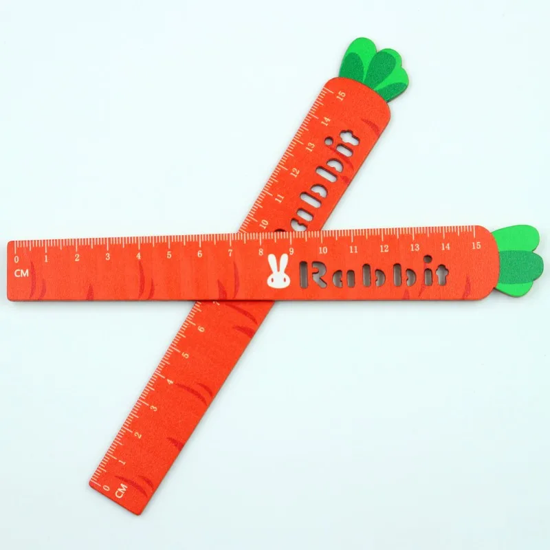 Skarkbang-regla recta de madera de zanahoria Kawaii, 15cm, Matemáticas geométricas, lindos suministros de papelería escolar