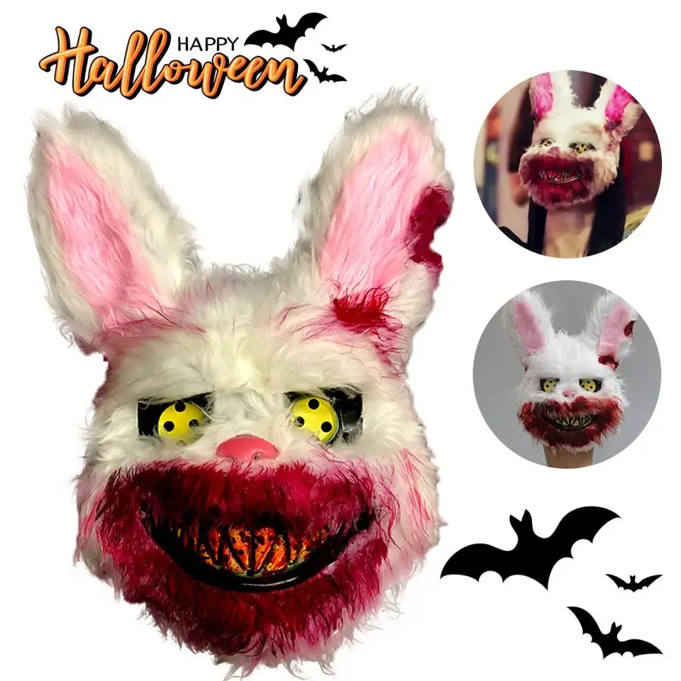 Masque Halloween Horreur Lapin 3 Pièces - Costume Effrayant Réaliste Pour Adultes Et Ados
