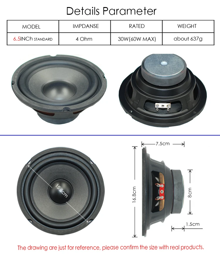 CIRMECH 6.5inch Woofer Speaker Unit Alto Stereo HOME Speaker   MID BASS HIFI Loudspeaker 1PCS