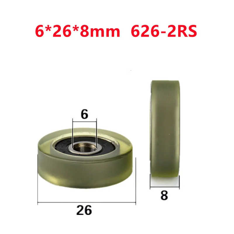 

10pcs/50pcs 6*26*8mm Polyurethane PU 626 626RS Low Noise Roller Bearing Friction Pulley 6x26x8mm