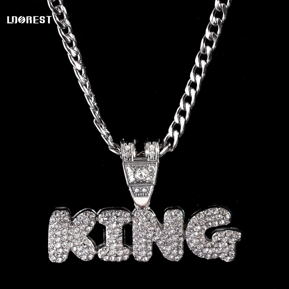 Stainless steel/Zircon Chain Necklace Iced Letter KING Pendant Chain Necklaces For Women Men HipHop Party Fashion Male Jewellery