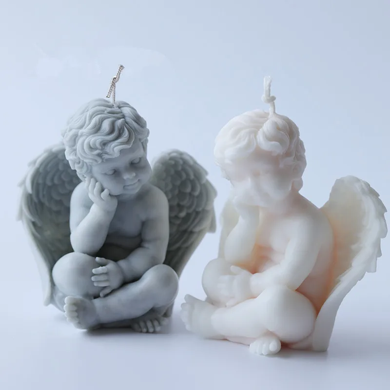 Duża forma do świec 3D Angel Boy Silikonowa forma do świec Formy do świec Zapachowe formy do świec aniołkowych do aromaterapii Gips