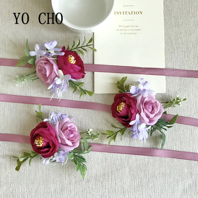 YO CHO Zijde Rozen Pols Corsage Armband Bloemen Bruiloft Corsages en Boutonnières Bloemen Huwelijk Bruidegom Boutonniere Corsages