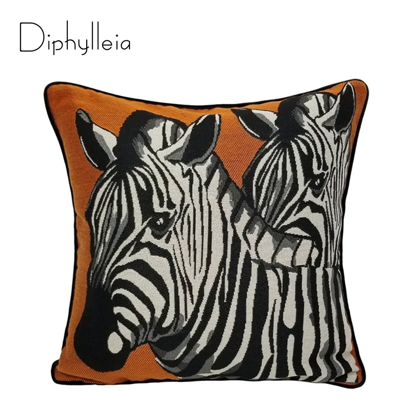 

Diphylleia Modern Luxury Cushion Cover Orange Zebra Jacquard High Density Embroidery Living Room Sofa Pillowcase Free Shipping