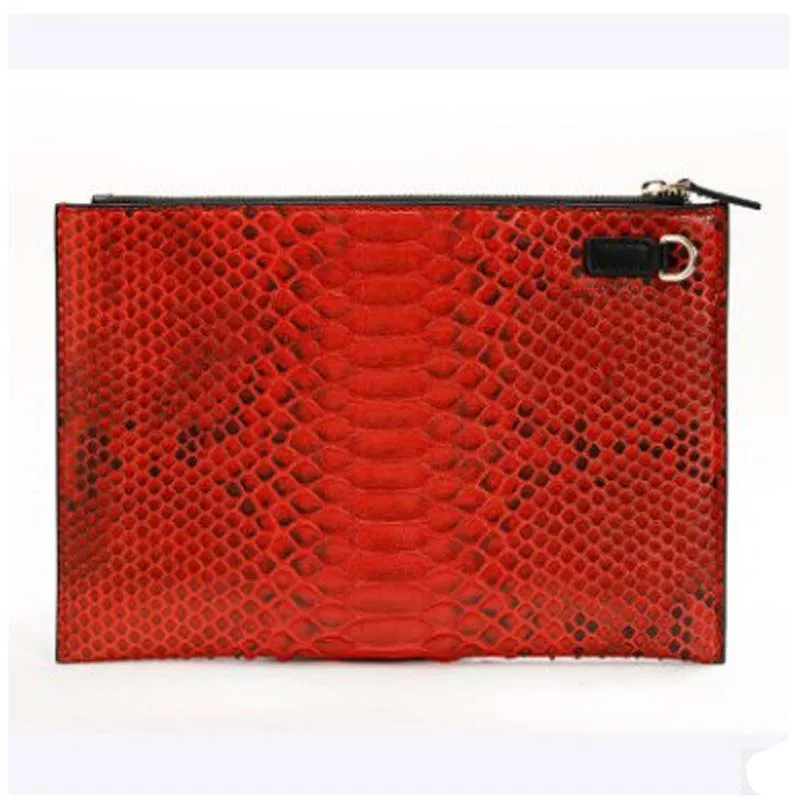 ourui True python skin  women's thin style clip-on leather large capacity envelope bag women clutch bag