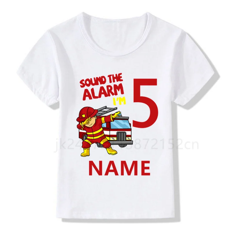 New Number1-10  Boys Girls Funny Fire Truck Clothes Short Sleeve T Shirt Pure Fire Truck T-shirt Brand Tee Tops Unisex