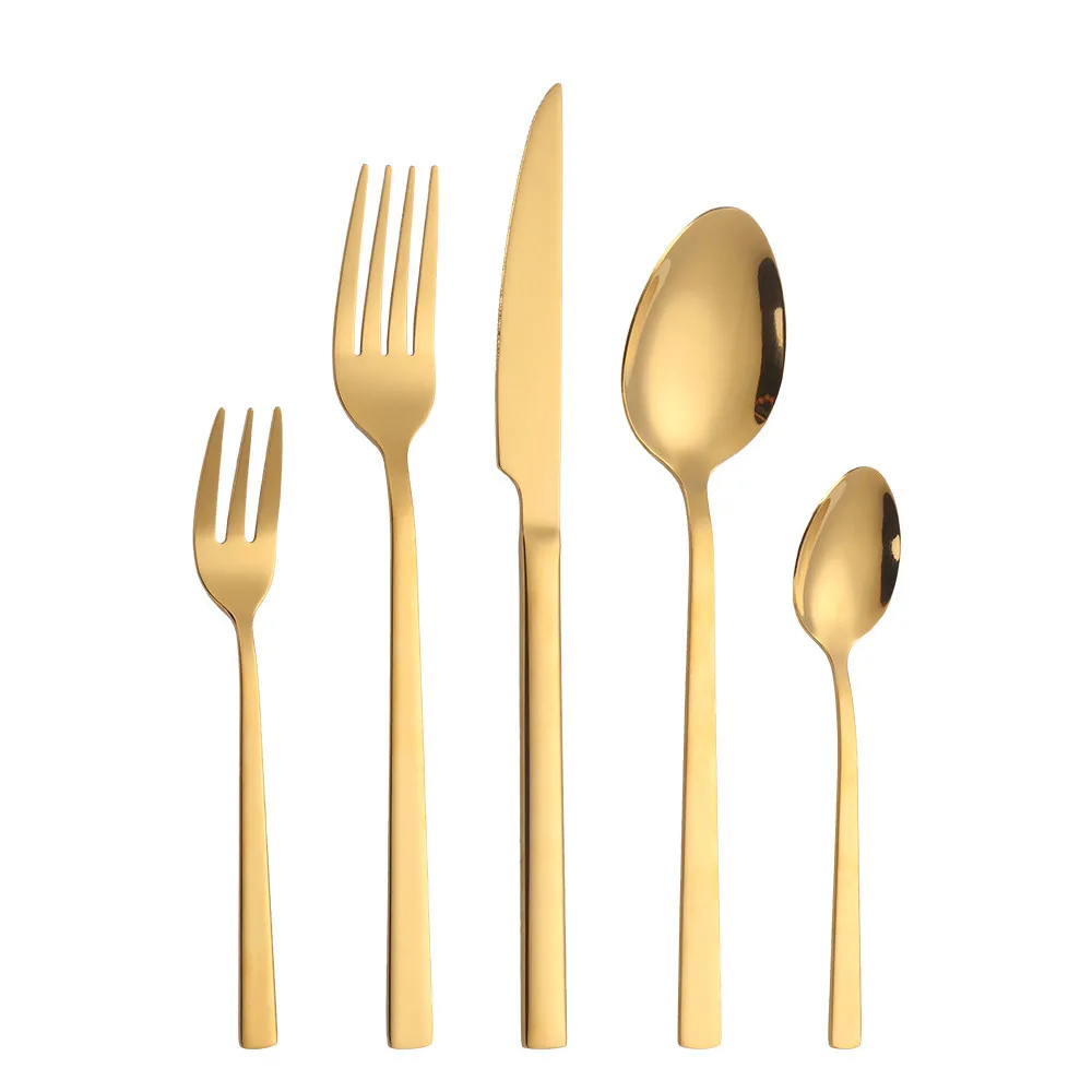 Tableware Sets Stainless Steel Cutlery Spoon Fork Knife Set Gold Cutlery Rainbow Dinnerware Set 5 Pieces with Tea Fork