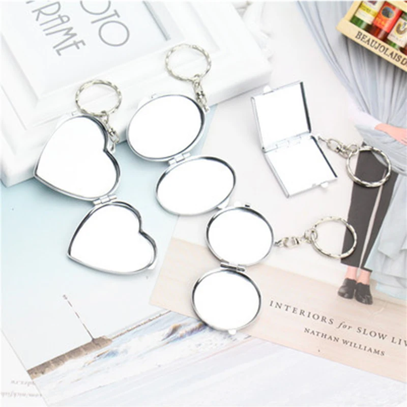 

10Pcs/Lot Sublimation Keychains Metal Makeup Mirrors Key Chain Jewelry For Thermal Transfer Blank Material Valentine's Gift