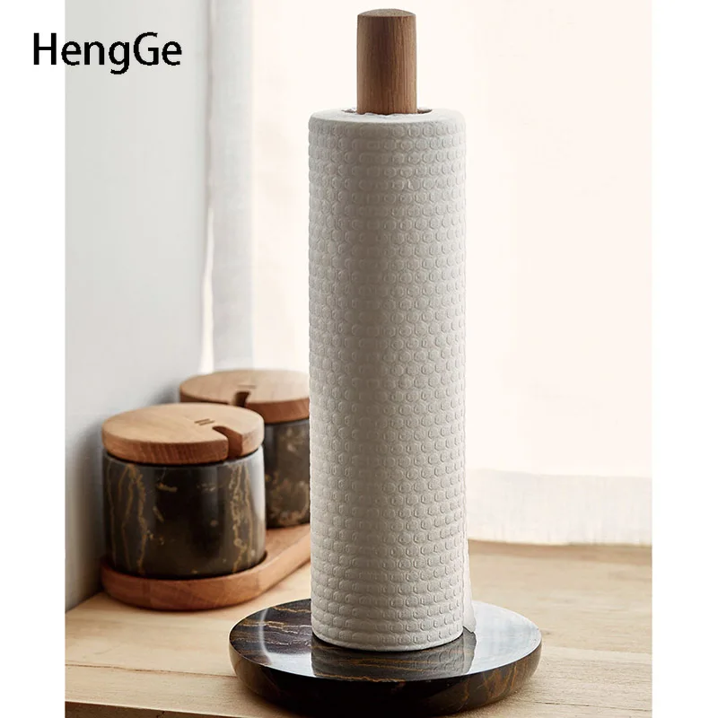 kitchen toilet paper holder Simplicity Wooden vertical Roll Toilets Paper Stand With Marble Base Bathroom accessories decoration