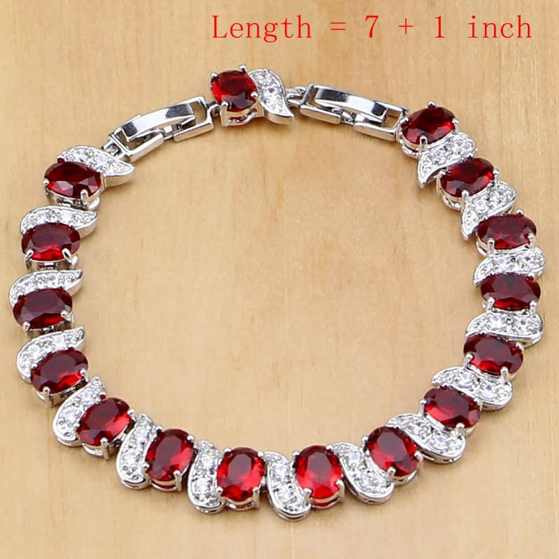 Natural 925 Silver Jewelry Red Birthstone Charm Jewelry Sets Women Earrings/Pendant/Necklace/Ring/Bracelets T055