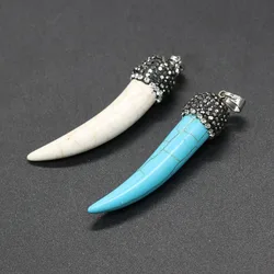 Natural Stone Pendant wolf's tooth shape inlaid with Crystal for Women Jewelry Making Necklace Accessories Reiki Healing Gift