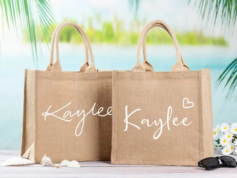 Personalized Burlap Tote Bag Wedding Gifts for Bride Custom Beach Tote Bag Bridesmaid Gift Bags Bachelorette Party Bag Gift