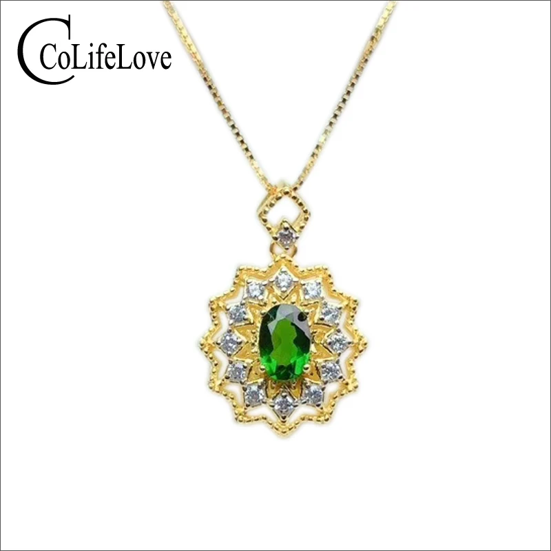 CoLife Jewelry 925 Silver Diopside Pendant for Office Woman 4*6mm Natural Diopside Necklace Pendant Fashion Gemstone Pendant