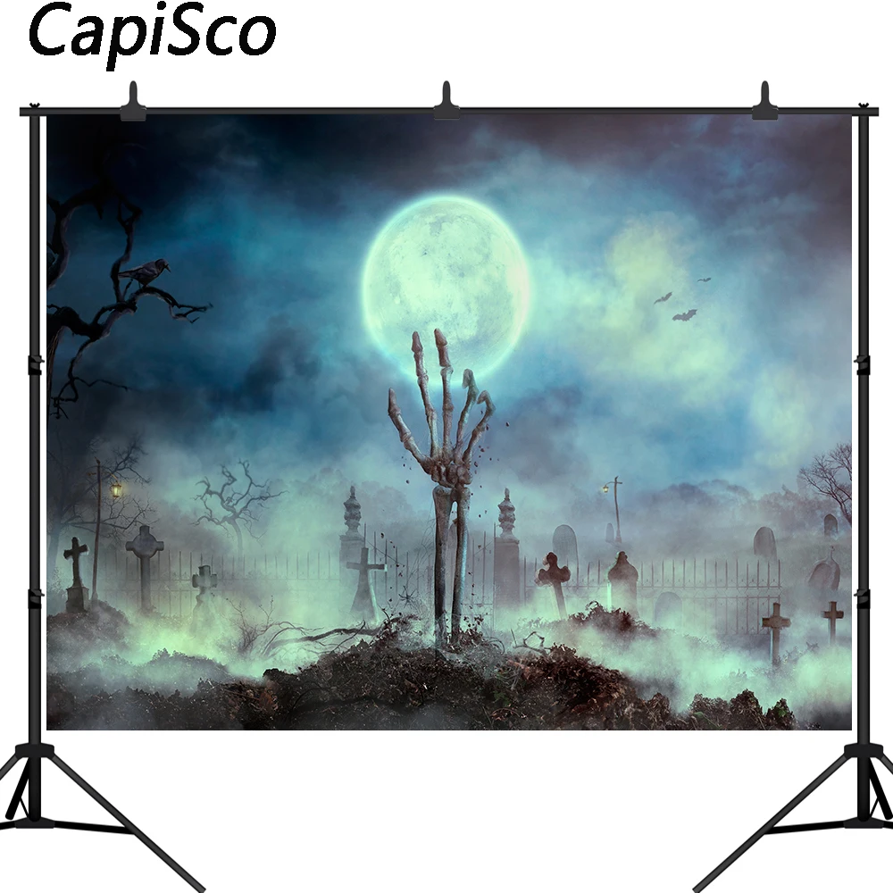 Capisco backgrounds for photography studio zombie hand withered tree tombstone full moon backdrop dark Halloween photocall