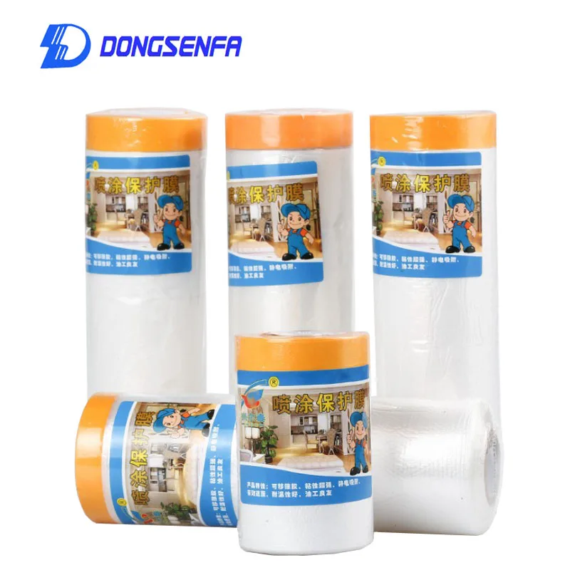 Masking Tape Pre-Taped Plastic Drop Cloth Dust Protection Masking Film Cover For Automobile Painting And Furniture Dust-proof