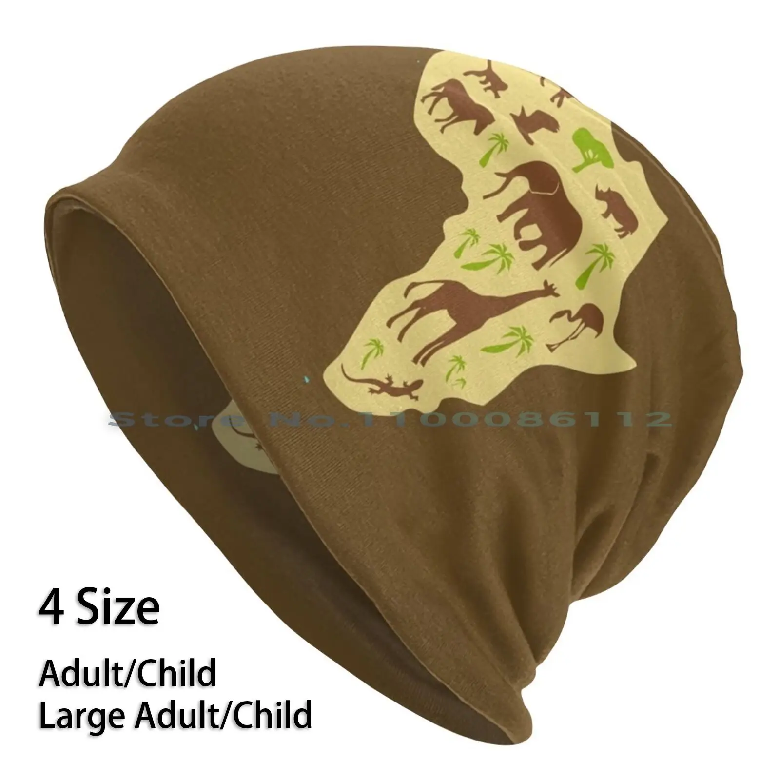 Africa Map Wildlife Beanies Knit Hat African Map Afro Safari Travel Kenya Tanzania Nigeria Ghana Morocco Big Five Savannah