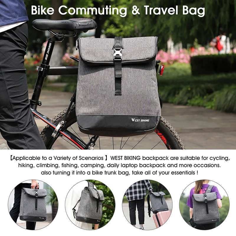 WEST BIKING 25L Multi-purpose Bicycle Bag Waterproof Cycling Frame Rear Luggage Bag Computer Backpack MTB Road Bike Travel Bag